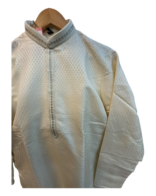 Cream / Light Gold - Banarasi Handloom Brocade Mens Indian Kurta set - UK Stock - Weddings / Walimas , Sangeet, Diwali, Eid, Mehndi / Henna - VEE2429 VP
