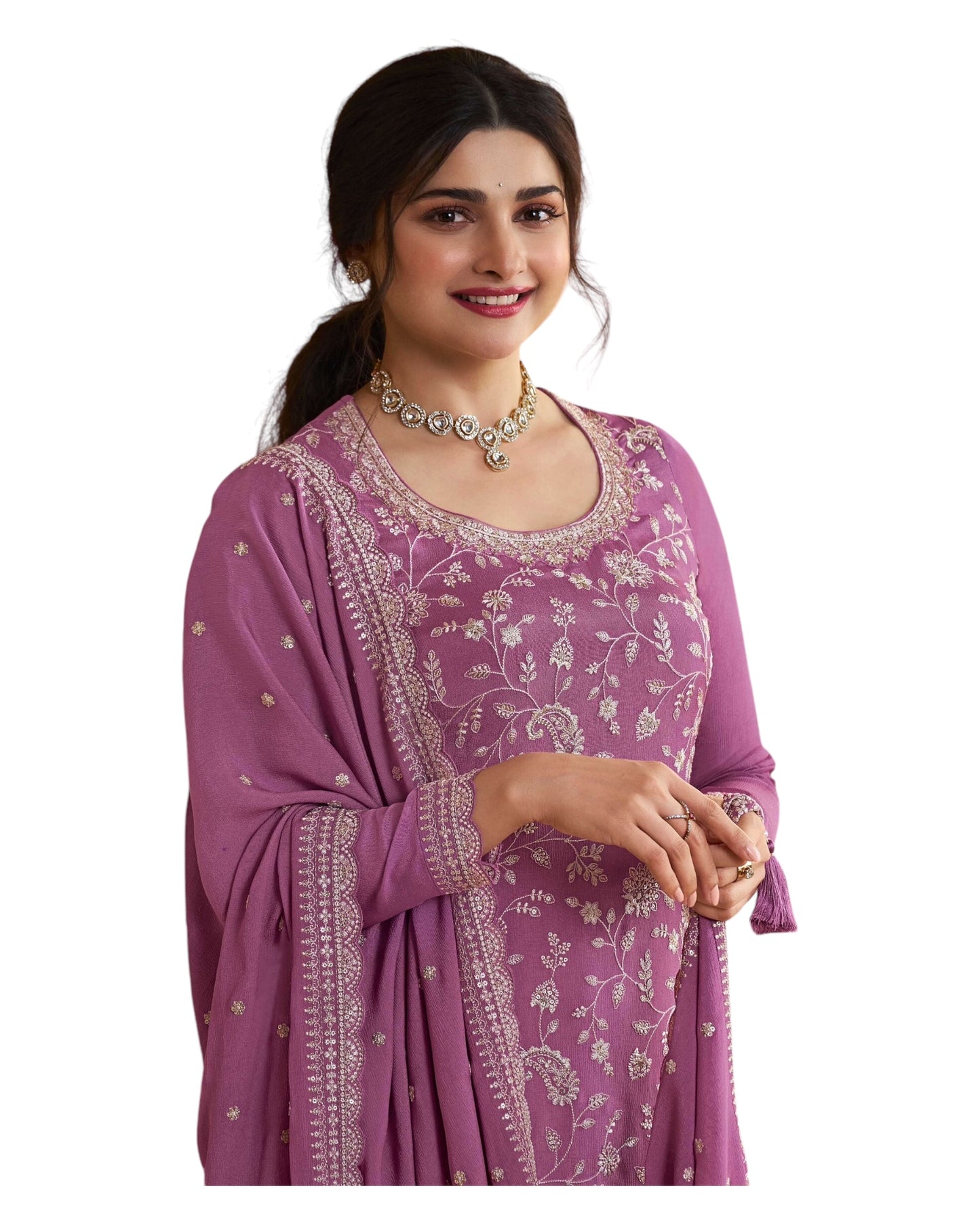 Lilac - Simple / Classy Ladies Indian Palazzo Trousers Suit with Printed Dupatta - Size 16 (42") - VF66846 TK1024