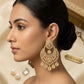 Gold / Neutral - Royal Teardrop Kundan & Pearl Chandbali Earrings - 6ER240 10Rp26