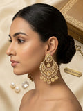 Gold / Neutral - Royal Teardrop Kundan & Pearl Chandbali Earrings - 6ER240 10Rp26