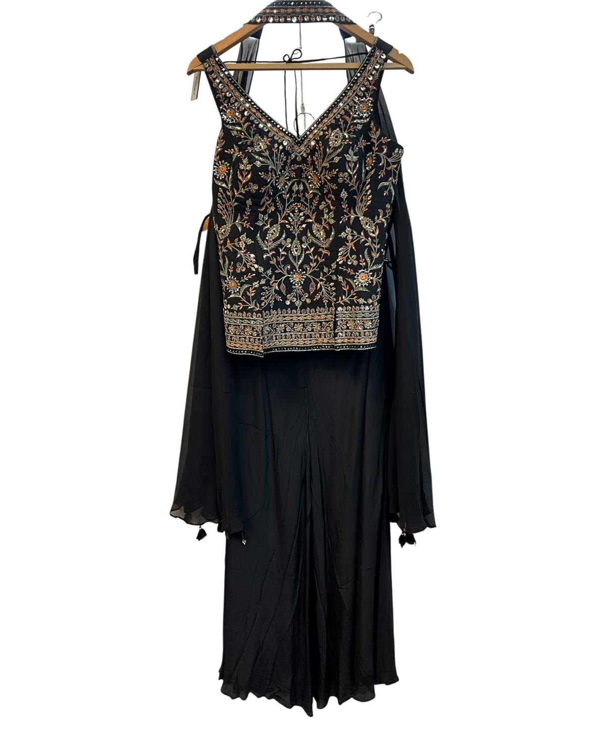 UK 12 / 38" - Black - Designer Ladies Medium Length Top Palazzo Trousers Suit - UK Stock - 2/3 days delivery - VMK Zilmil RY