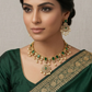 Green - Medium - Antique Gold Finish Necklace Set with Earrings & - AE2523 08KY25