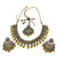 Yellow - Large Size Antique Gold Finish Necklace Set with Earrings & Head Piece - Bollywood - AE2514 08KY25