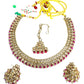 Fuchsia / Magenta Pink - Medium Size Antique Gold Finish Necklace Set with Earrings & Tika Head piece - SAJ03  08C25