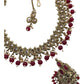 Red - Medium - Antique Gold Finish Necklace Set with Earrings - DAJ540 H 0724