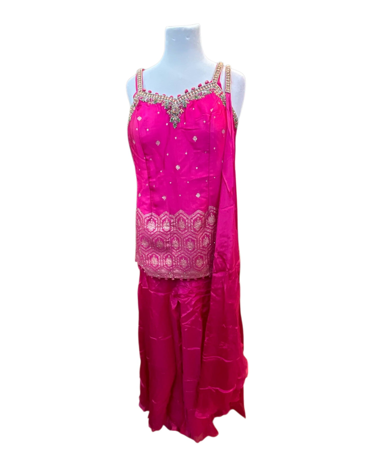 Size 12 (38") - Fuchsia / Magenta - Designer Ladies Medium Spaghetti Top Palazzo Trousers Suit - VMK Joshita JP