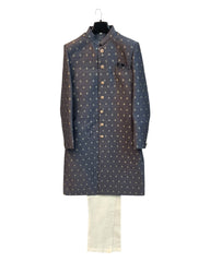 Grey - Classic Banarasi Handloom Brocade Sherwani with Gold Buttons - UK Stock - BS787 08JC25