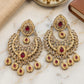 Dark Pink / Magenta - Royal Teardrop Kundan & Pearl Chandbali Earrings - 6ER240 10Rp26