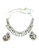 Navy Blue - Medium Size Silver Finish Necklace Set with Earrings - UK Stock - SJ06 08H25