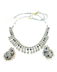 Navy Blue - Medium Size Silver Finish Necklace Set with Earrings - UK Stock - SJ06 08H25