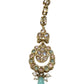 Pink / Mint Green - Antique Gold Finish Medium Size Tika Head Piece - Indian Ladies Fashion Jewellery - AE2435 11Vp24