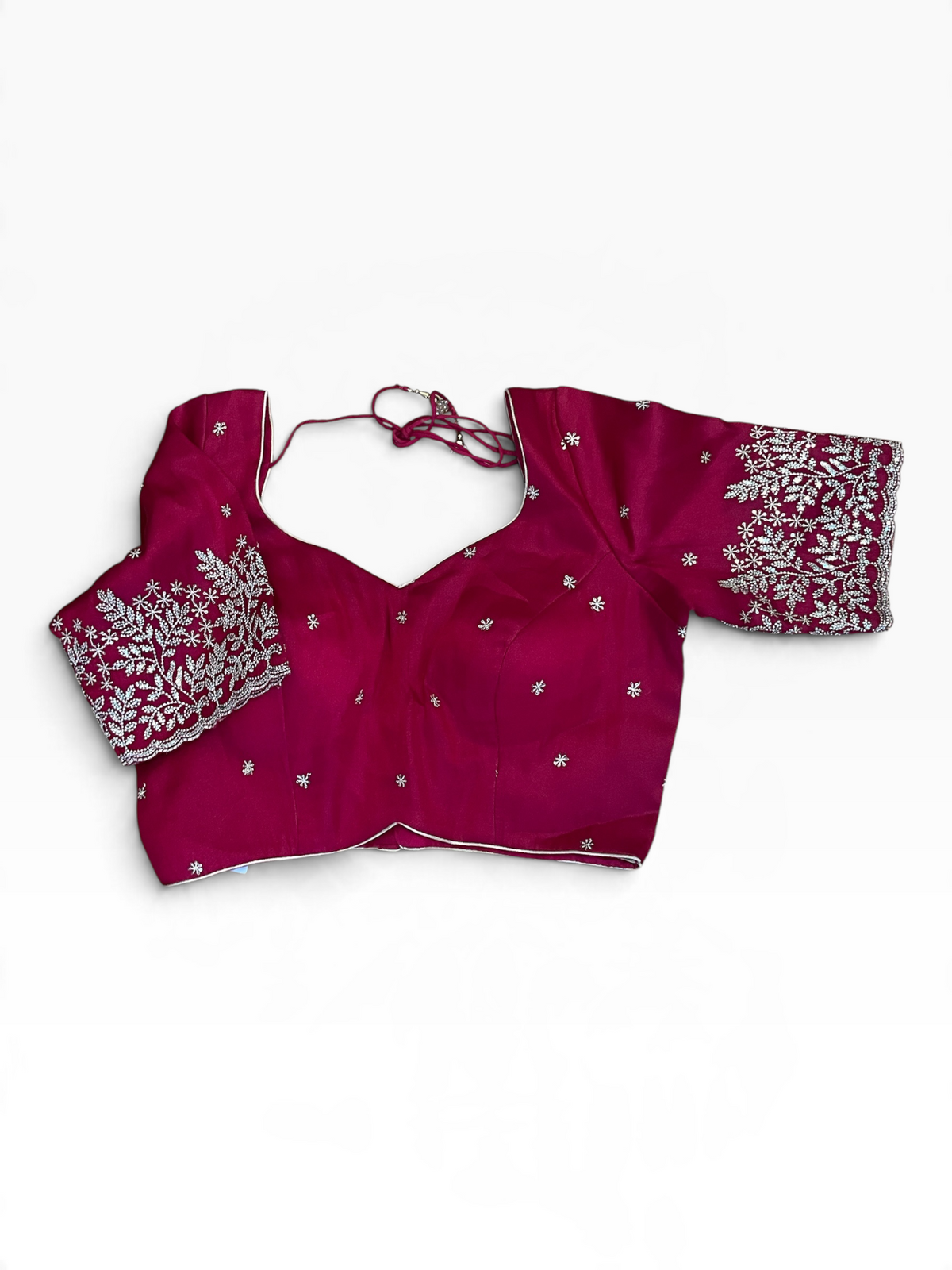 Size 36" / UK 10 - Fuchsia Pink - Zari Embroidered Silk Blouse with Elbow-Length Sleeves - UK Stock - With Margin inside - VAM1296 - KY