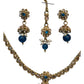 Turquoise Blue - Small Size Antique Gold Finish Necklace Set with Earrings & Head Piece /Tika- SLV79  11A24