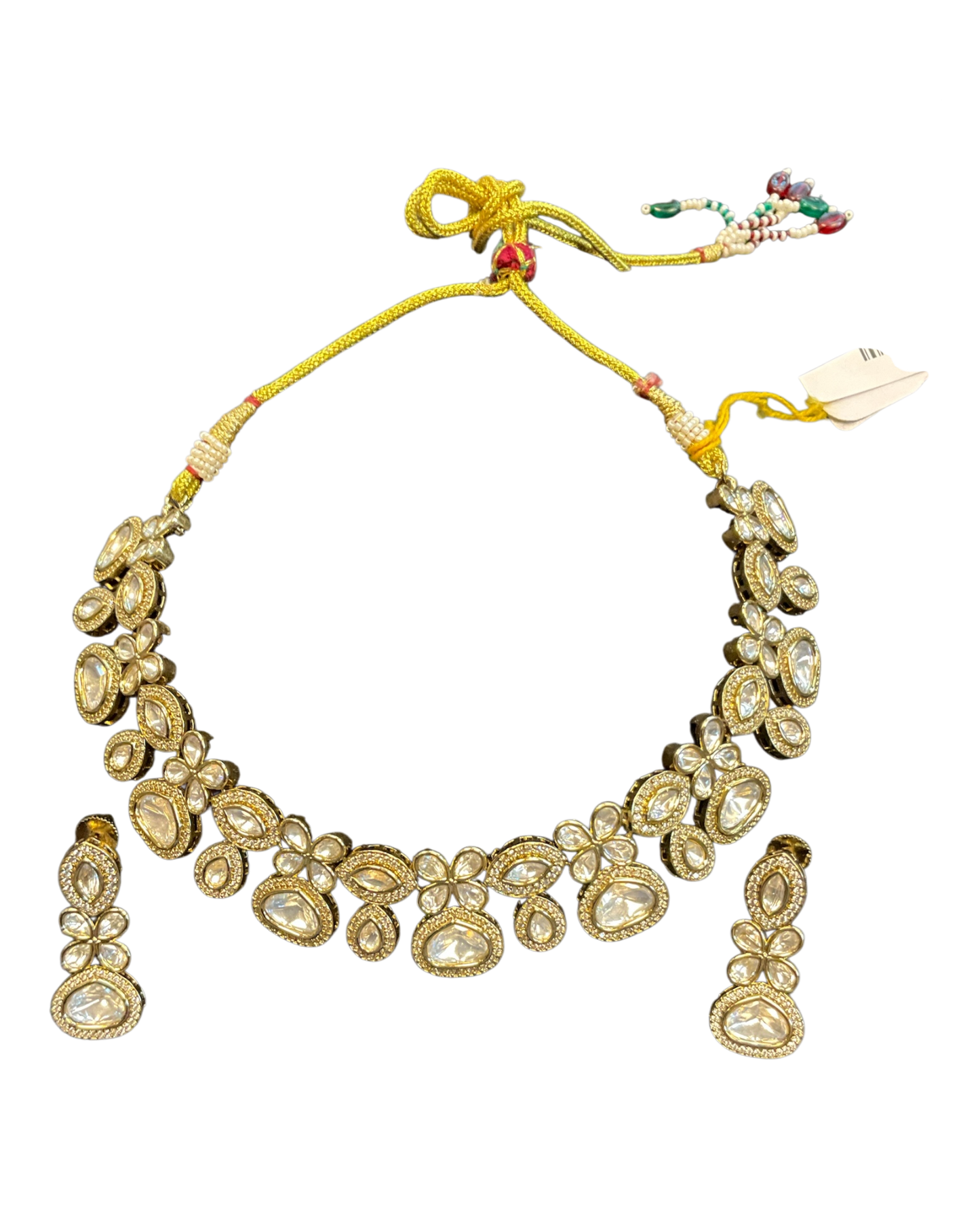 Clear / Neutral - Medium Size Antique Gold Finish Choki Necklace Set with Earrings - Bollywood - AVON-KU06  08VV25