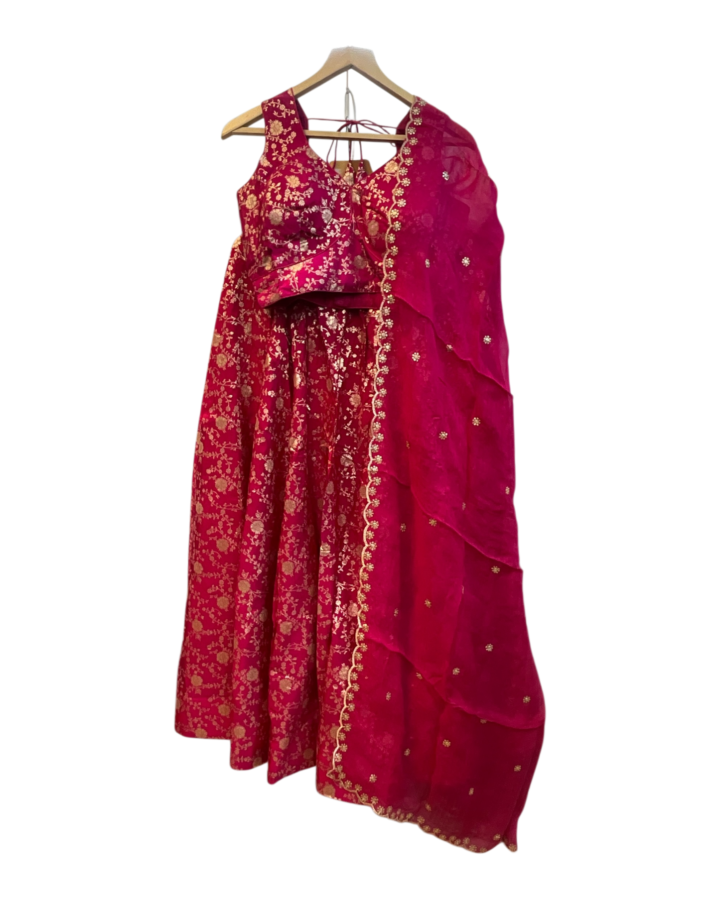 Magenta / Fuchsia - Banarasi Brocade Silky Lehenga Set - Mehndi / Sangeet / Bridesmaids / Weddings / Garba  - Size UK 12 (38" Bust) Adjustable to Size 14 - UK Stock - 24h Dispatch - AF2601 02VP26