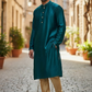 Turquoise Blue - Silky Mens Indian Kurta set - UK Stock - Ideal to Pair with a Waistcoat - VEE1095 KJ