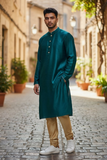 Turquoise Blue - Silky Mens Indian Kurta set - UK Stock - Ideal to Pair with a Waistcoat - VEE1095 KJ