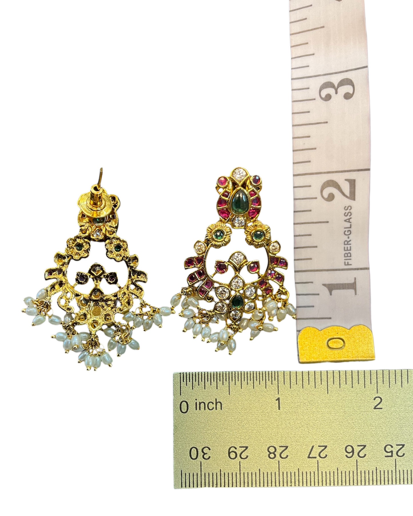 Multi Coloured - Large - Antique Gold Finish Traditional Earrings - Bollywood - Weddings - AE2609 P