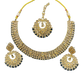 Black - Medium Size Antique Gold Finish Necklace Set with Earrings - SJ07 08KY25