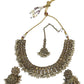 Pearl / Gold /. Neutral - Medium Size Antique Gold Finish Necklace Set with Earrings - PRI1786  11H24