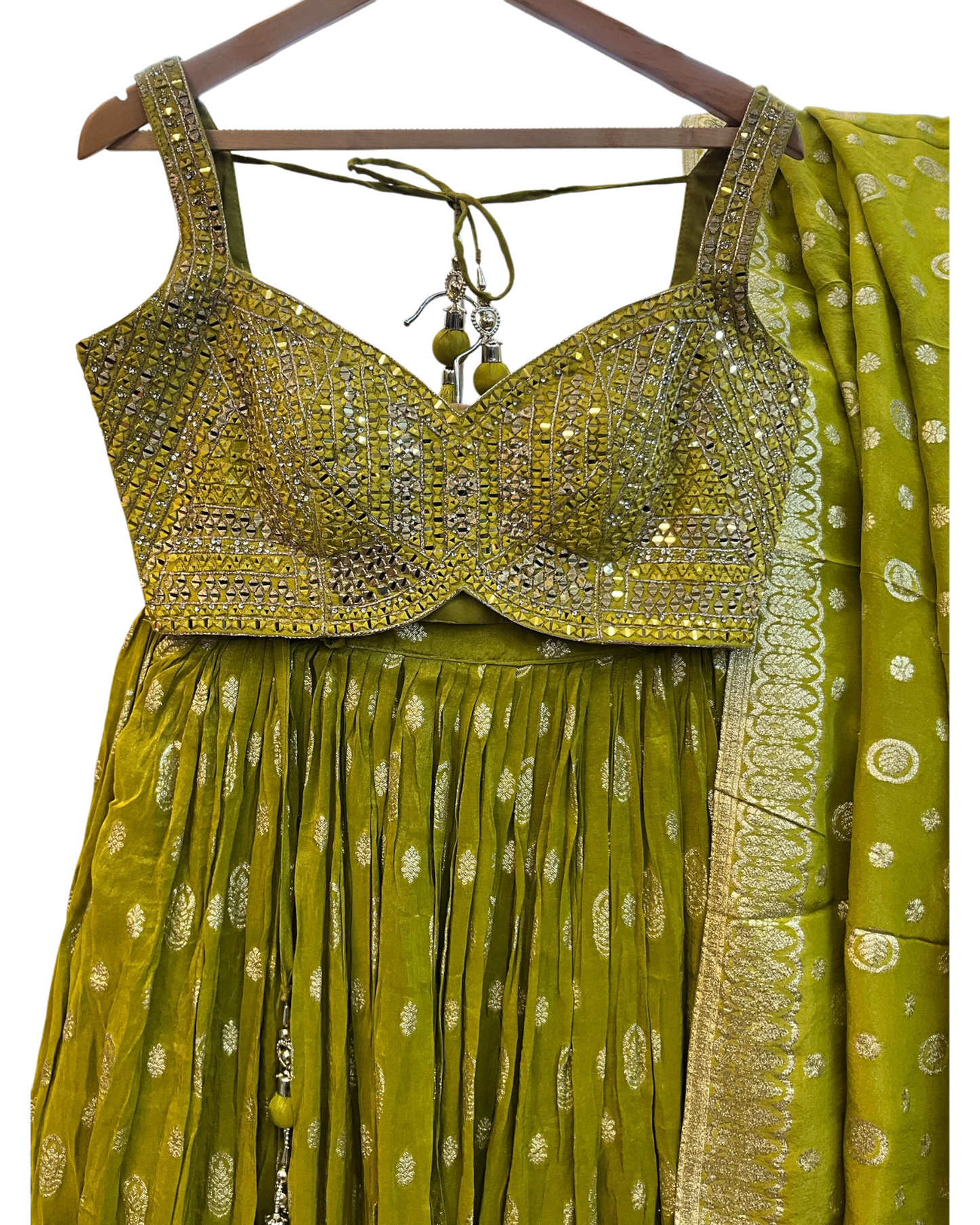 Size UK 12 (38") Henna Mehndi Green - Lehenga Set - Mehndi / Sangeet / Bridesmaids / Weddings / Garba  - UK Stock - 24h Dispatch - OC42090  05RY26