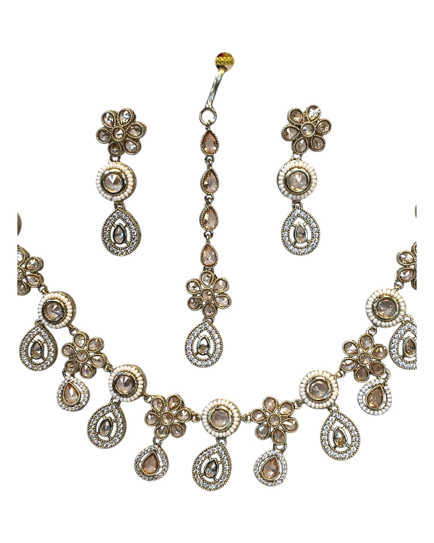 Gold - Antique Gold Finish Necklace & Earrings Set - Bollywood - Weddings - KAJ1038 11KV24