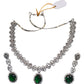 Green - Medium - Silver Finish Necklace Set with Earrings - AE2408 A 0724