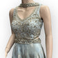 Silver Grey - Designer Ladies Short Top Palazzo Trousers Suit - Size 12 (38") - VMK KIA RR
