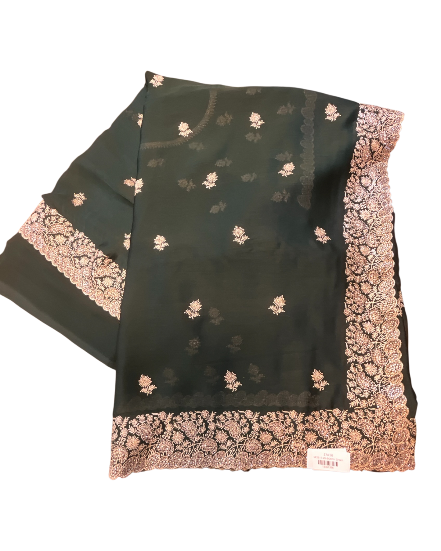 Bottle Green - Saree with Thread / Stone Work and Blouse Piece - UK stock - 24hr Dispatch - SP2617 VK