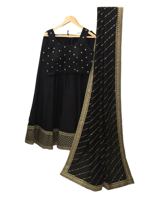 Black - Silky Lehenga Set - Weddings ,Bridesmaids, Sangeet,  Henna, Haldi - 24h Dispatch - AF2414 TT 0624