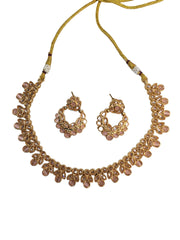 Pink - Medium Size Gold Finish Necklace Set with Earrings - TOH2402  Cp 0424