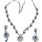 Navy Blue - American Diamond Style Silver Finish Small Size Necklace Set with Earrings - AE2421 11R24