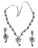 Navy Blue - American Diamond Style Silver Finish Small Size Necklace Set with Earrings - AE2421 11R24