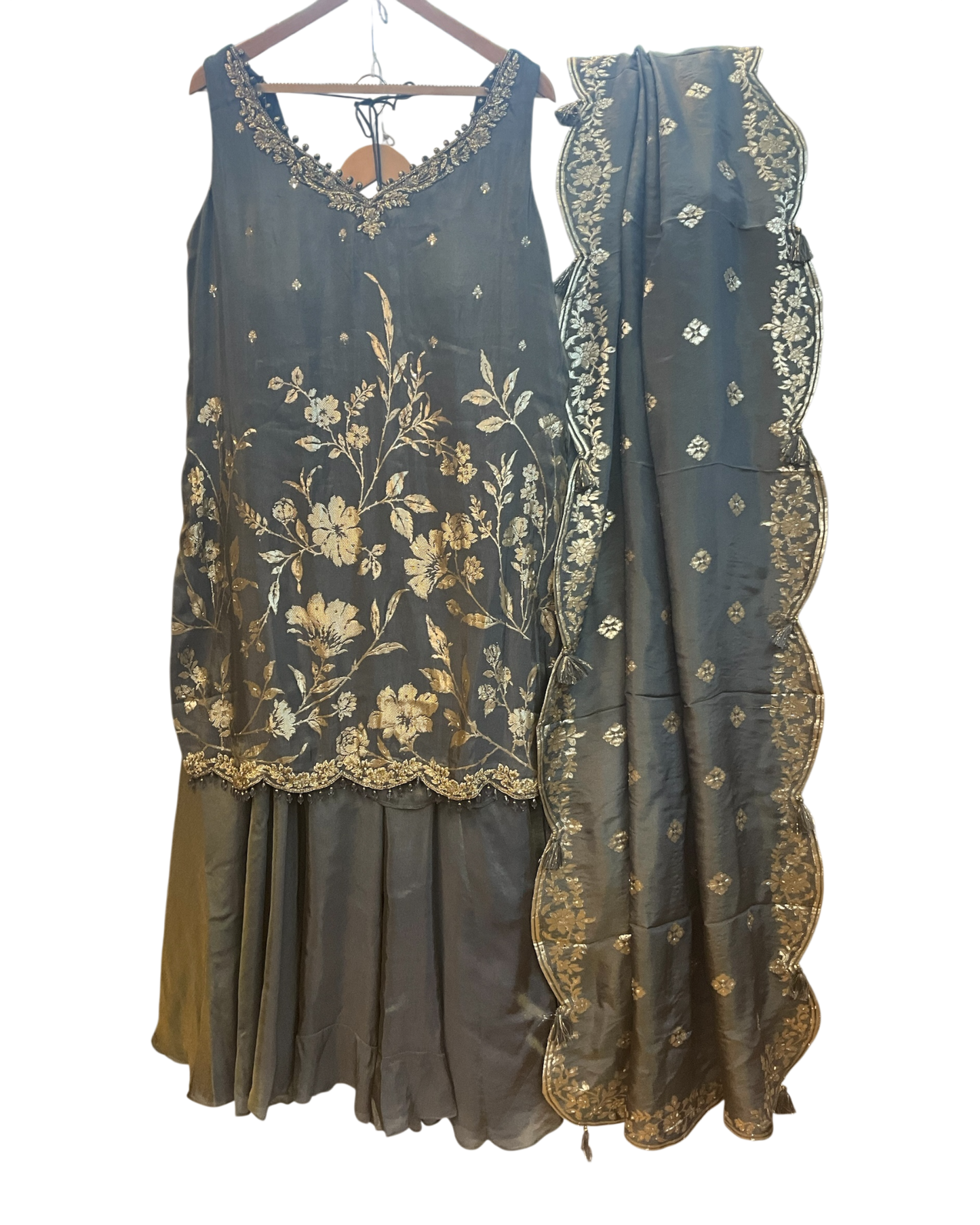 Size 20 (46") - Dark Grey - Designer Ladies Medium Length Top Palazzo Trousers Suit - VMK Disha CY