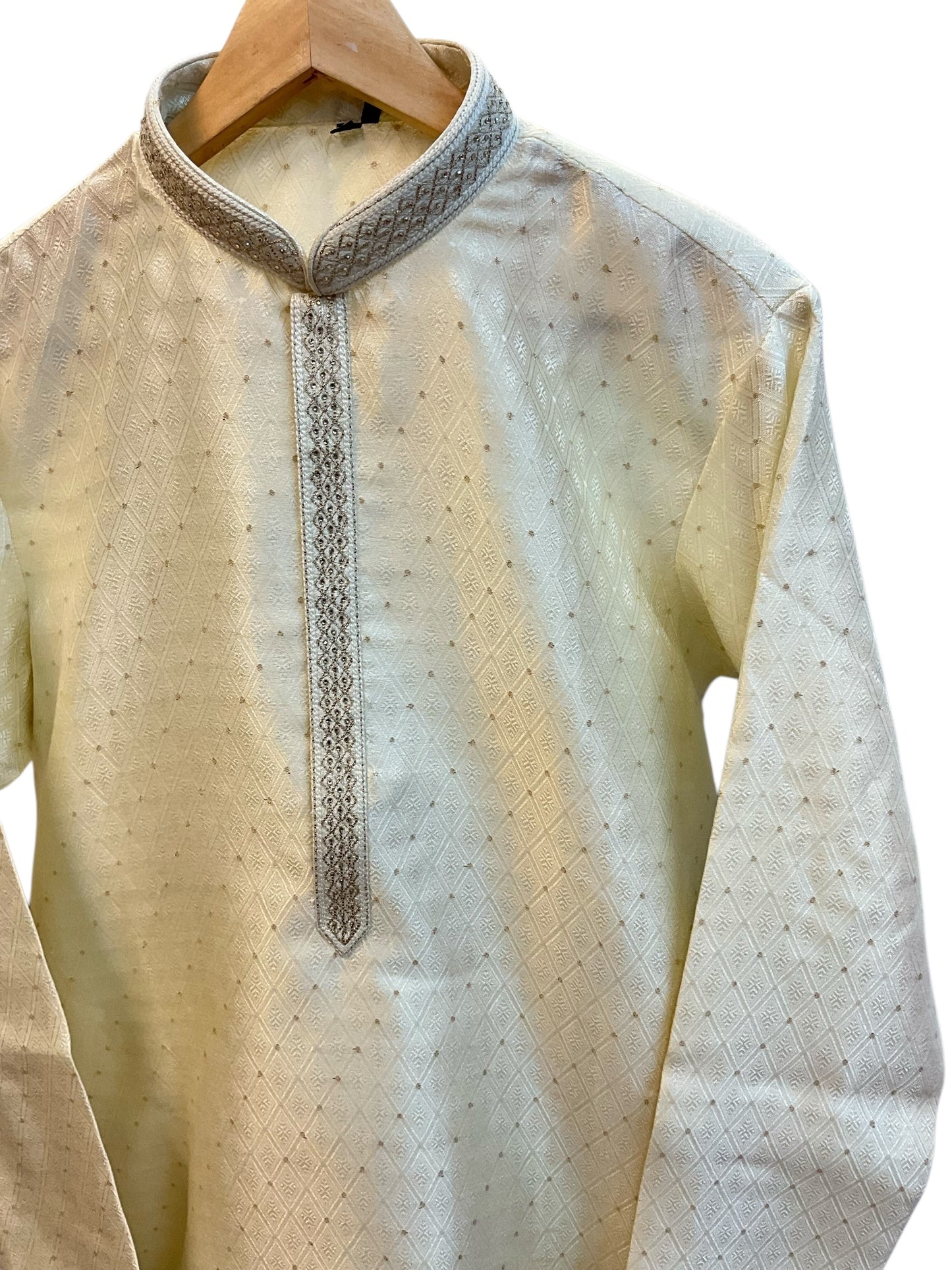 Off White / Cream - Banarasi Handloom Brocade Mens Indian Kurta set - UK Stock - Weddings / Walimas , Sangeet, Diwali, Eid, Mehndi / Henna - VEE2488 VR