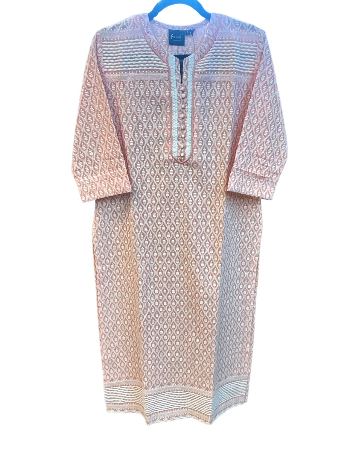 XS to XXXL - Pastel Coral Pink - Lucknowi Cotton Ladies Kameez Top only - Funeral  / Church / Casual - ARV4380 H