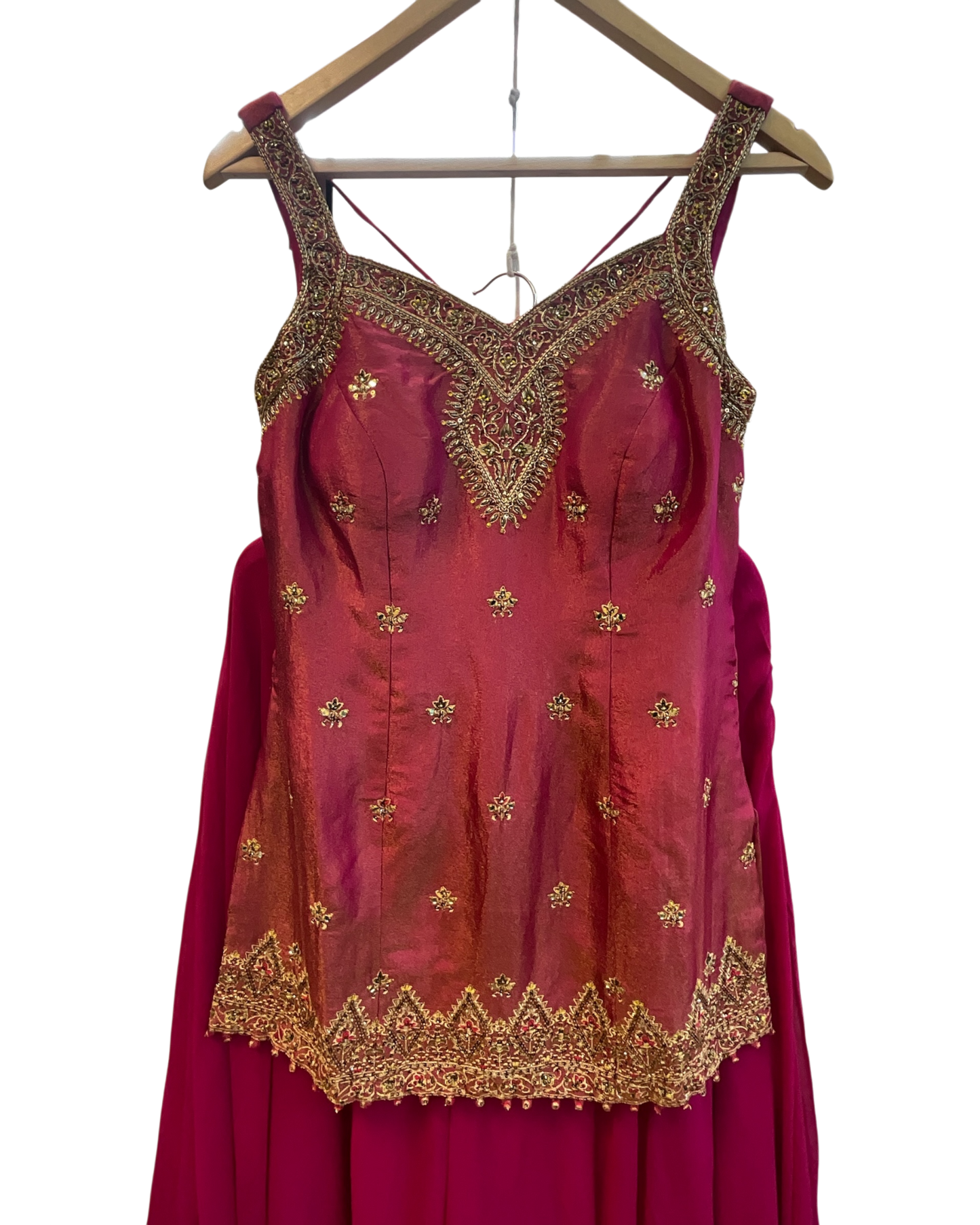 Size 12 (38") - Fuchsia / Magenta Pink - Designer Ladies Medium Length Sleeveless Top Palazzo Trousers Suit - VMK Varuna RA