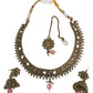 Pink - Medium - Antique Gold Finish Necklace Set with Earrings - DAJ531 KY 0724