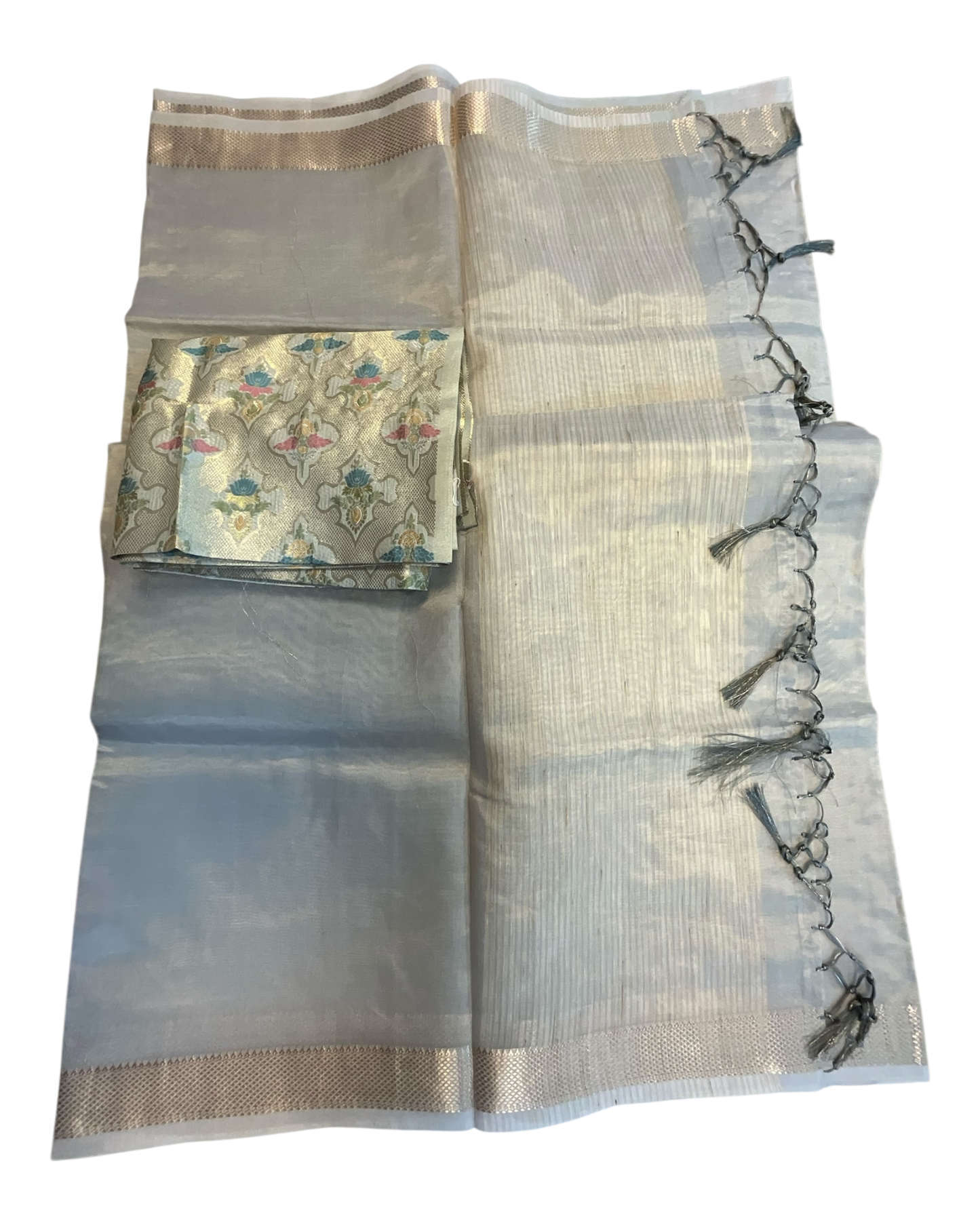 Grey - Fancy Cotton Silky Saree with Brocade Blouse Piece - UK Stock - 2/3 days Delivery  12KP25 RT411005