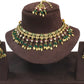 Green - Medium Size Antique Gold Finish Necklace Set with Earrings - HB1000  KY 0424