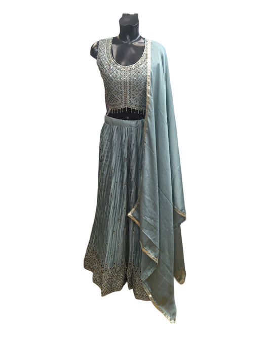 Fully Embroidered Grey Lehenga Set - Size 16(42") - UK Stock - 24h Dispatch - KTC2448 TV0124