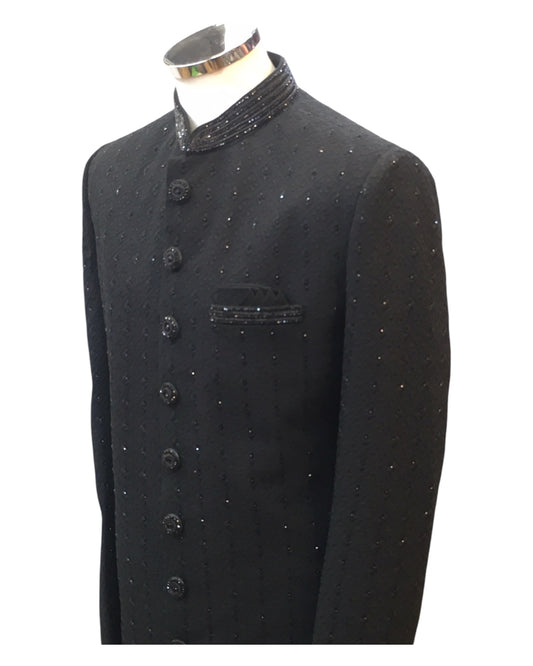 Size 38", 40", 42" - Black - Rich Lucknowi Stone Work Sherwani with bottoms -  BS755 01KYV25