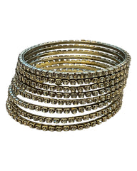 Gold Stone - Antique Gold Finish Bangles Set (Set of 8) - UK stock - SM, M, L, XL JAN3079 08Vp25