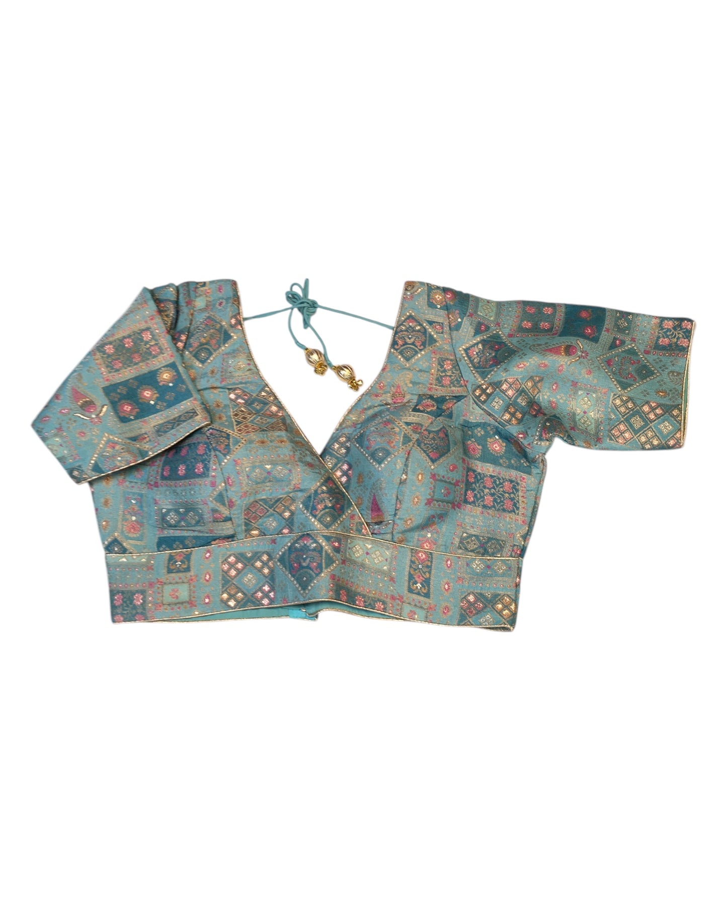 Light Blue Turquoise - Banarasi Brocade Saree / Lehenga blouse - 40" Bust (UK 14) Can be let out to size 16  - VFJ204 01KP25