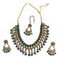 Green - Medium - Antique Gold Finish Necklace Set with Earrings - RAK185 Cp 0724