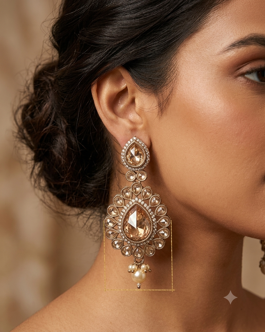 Gold / Neutral - Large - Antique Gold Finish Traditional Earrings - Bollywood - Weddings - 15ER549 07A26