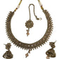 Gold / Neutral - Medium - Antique Gold Finish Necklace Set with Earrings - DAJ531 KY 0724