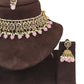 Pink - Medium Size Antique Gold Finish Choker Necklace Set with Earrings - RAK149  C 0424