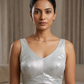 Size 42" / UK 16 - Silver - Silky Saree blouse with cups,  Sleeveless - UK Stock - Quick Delivery - RNK - R722A-KY
