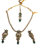 Green - Small Size Antique Gold Finish Necklace Set with Earrings - SLV45  Ap 0424